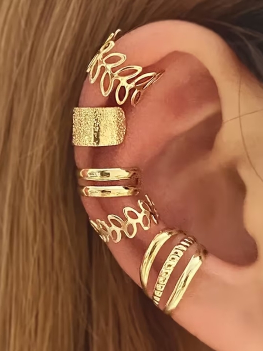 Gold Ear Cuff Set for Women - Adjustable Multi-Style